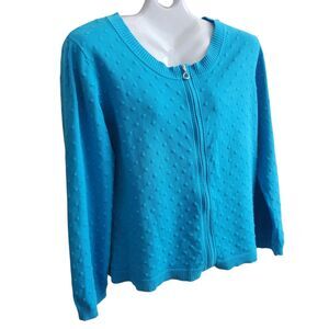 Foxcroft Bobble Knit Full Zip Cardigan-XL-Blue-Mended Flaw-Preppy-Biz Casual
